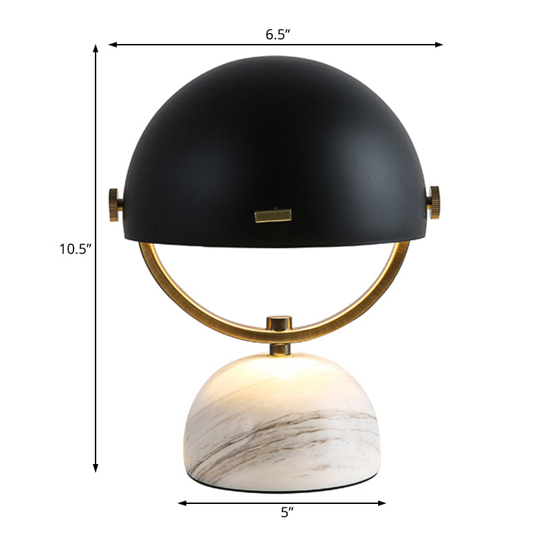 Black/Red Finish Domed Table Lamp Modern Style 1-Bulb Metal Table Light with Marble Base for Bedroom