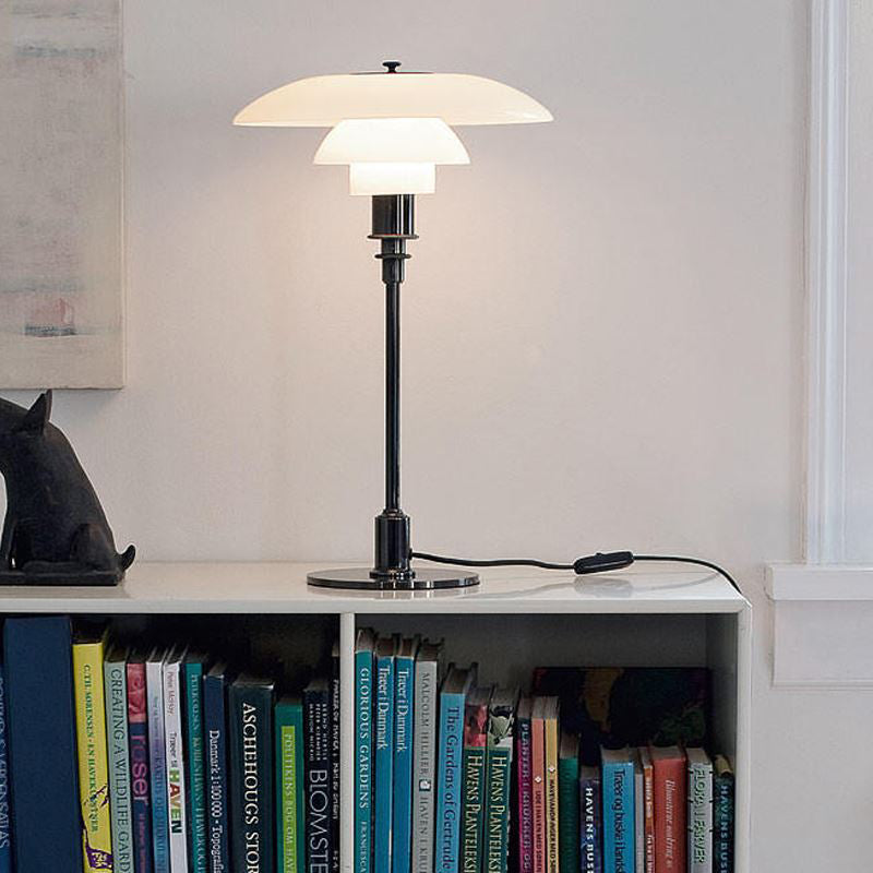 Lampada da tavolo a più livelli con paralume svasato, moderno ed elegante, in vetro, 1 luce, illuminazione da tavolo in rame/argento per camera da letto
