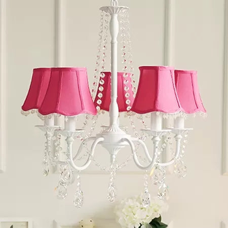 Baby Crystal Chandelier, luminaire suspendu au macaron à 5 légers avec une teinte en tissu évasé, 23,5 "de haut x 22,5" de diamètre