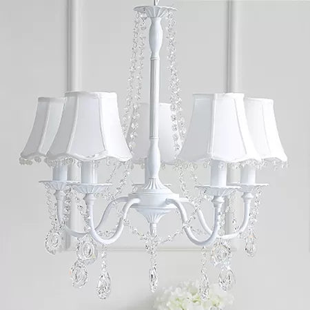 Baby Crystal Chandelier, luminaire suspendu au macaron à 5 légers avec une teinte en tissu évasé, 23,5 "de haut x 22,5" de diamètre
