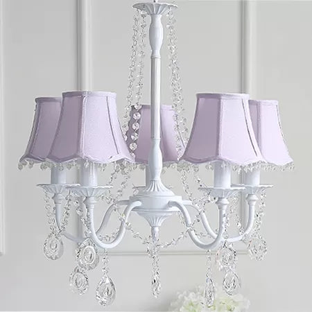Baby Crystal Chandelier, luminaire suspendu au macaron à 5 légers avec une teinte en tissu évasé, 23,5 "de haut x 22,5" de diamètre