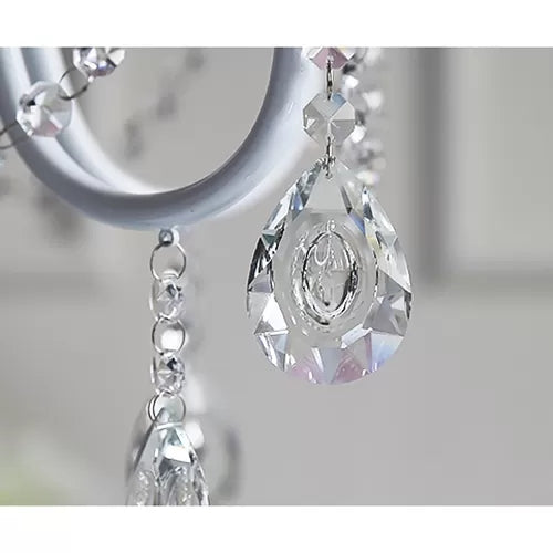 Baby Crystal Chandelier, 5-Light Macaron Hanging Fixture with Flared Fabric Shade, 23.5" High x 22.5" in Diameter