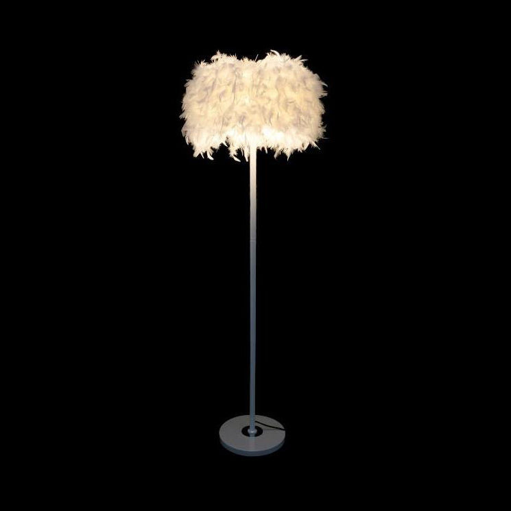 Lampada da terra con paralume a tamburo di piume Illuminazione da pavimento a 1 luce in stile moderno in diversi colori per soggiorno