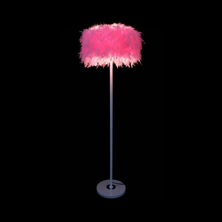 Lampada da terra con paralume a tamburo di piume Illuminazione da pavimento a 1 luce in stile moderno in diversi colori per soggiorno