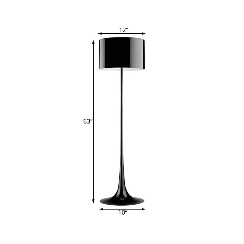 Zwart/witte trommelschaduw Vloer Lamp Moderne stijl 1 licht aluminium vloerlicht voor woonkamer, 12 "/16" breedte