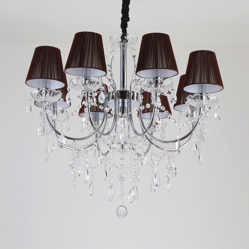 Kids Bedroom Lighting Crystal Chandelies  8 Light Fabric Shade Hanging Light in Nickel Finish