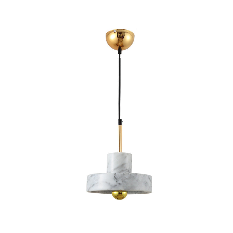 Drum Pendant Lamp Contemporary Marble 1 Light Black/White/Pink Hanging Ceiling Light Fixture for Bedroom