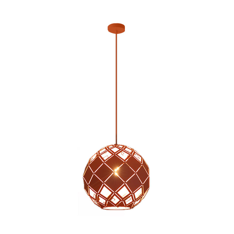 Hollow Globe Shade Pendant Light Nordic Metal 1 Light Blue/Red/Yellow Ceiling Lamp for Study Room