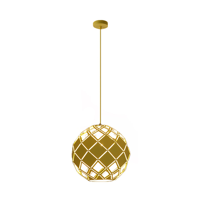 Hollow Globe Shade Pendant Light Nordic Metal 1 Light Blue/Red/Yellow Ceiling Lamp for Study Room