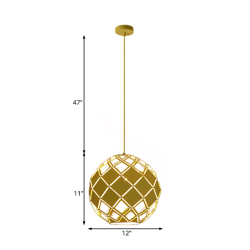 Luz de colgante de sombra de globo hueco de metal nórdico 1 Lámpara de techo azul claro/rojo/amarillo para sala de estudio