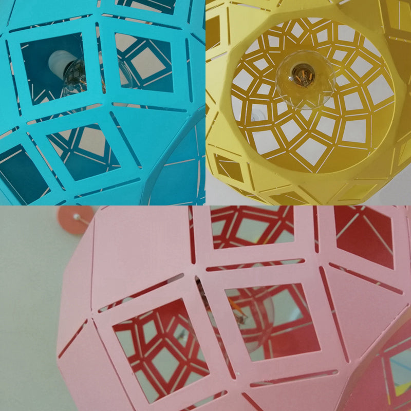 Hollow Globe Shade Pendant Light Nordic Metal 1 Light Blue/Red/Yellow Ceiling Lamp for Study Room