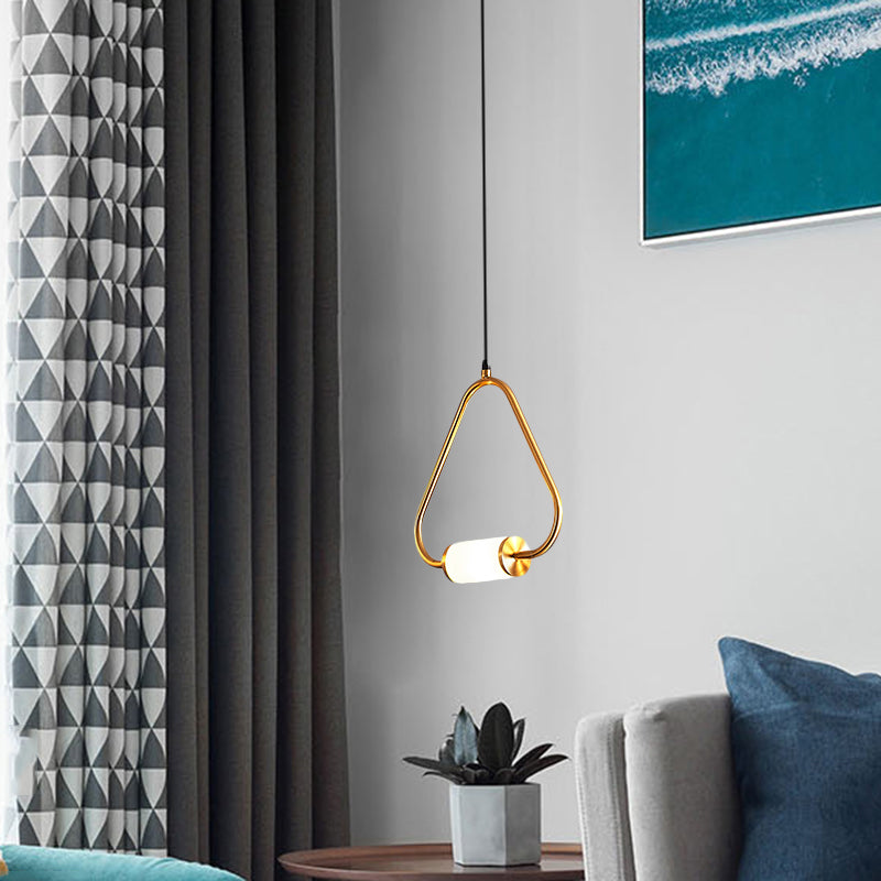 Luz colgante colgante LED de estilo simple con tono de lámina de sombra de cilindro de vidrio blanco