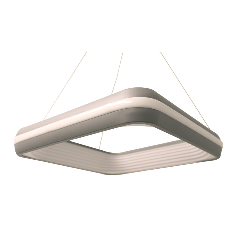 Metal Square Pendant Lighting Modern Led Grey Hanging Ceiling Lamp Fixture in Third Gear, 19"/25" Wide