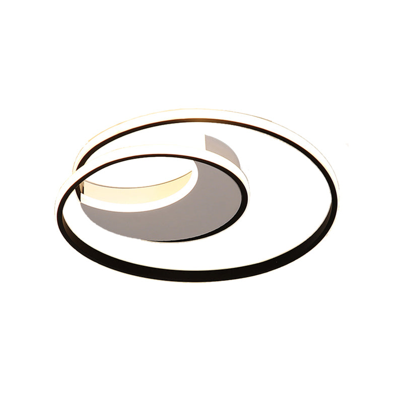 Spiral Flush Ceiling Light Simple Acrylic 16"/19.5"/23.5" Wide LED White/Black Flush Mount Lighting in Warm/White Light