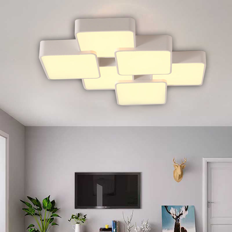 Diseño Cuadrado Vaciado de luz de techo Acrílico Modernista 4/6 Luces Acabado blanco Vaciado de luz fija en luz cálida/blanca