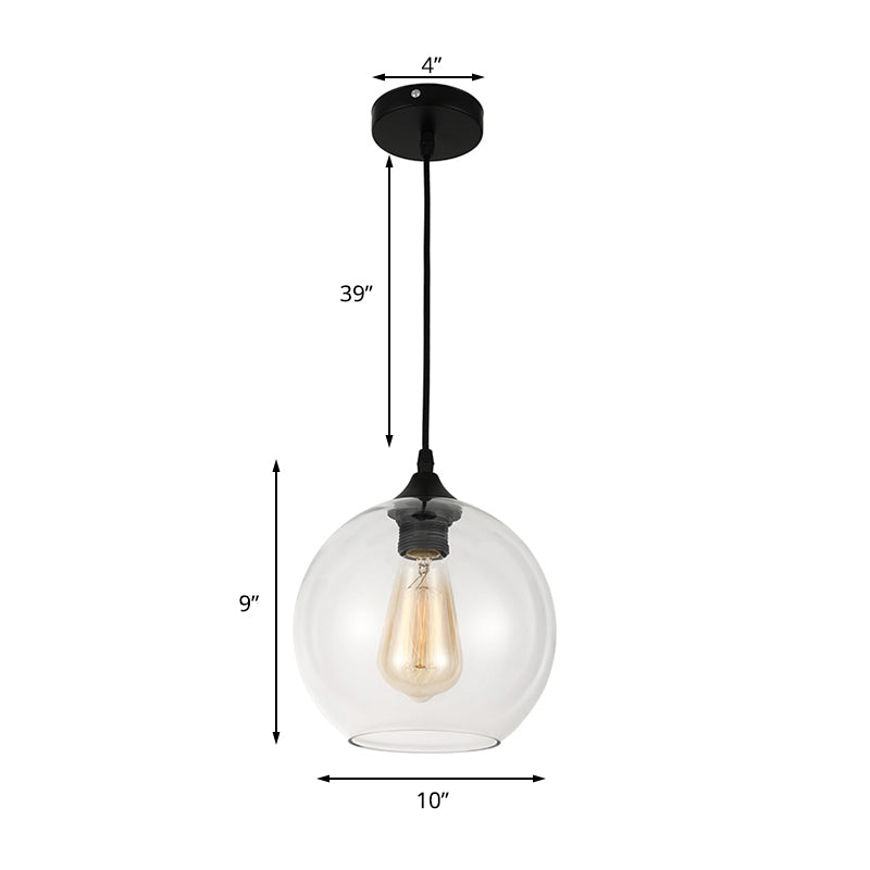 8 "/10"/12 "Luce a sospensione larga globo industriale 1 lampada appesa a grigio chiaro/trasparente in nero