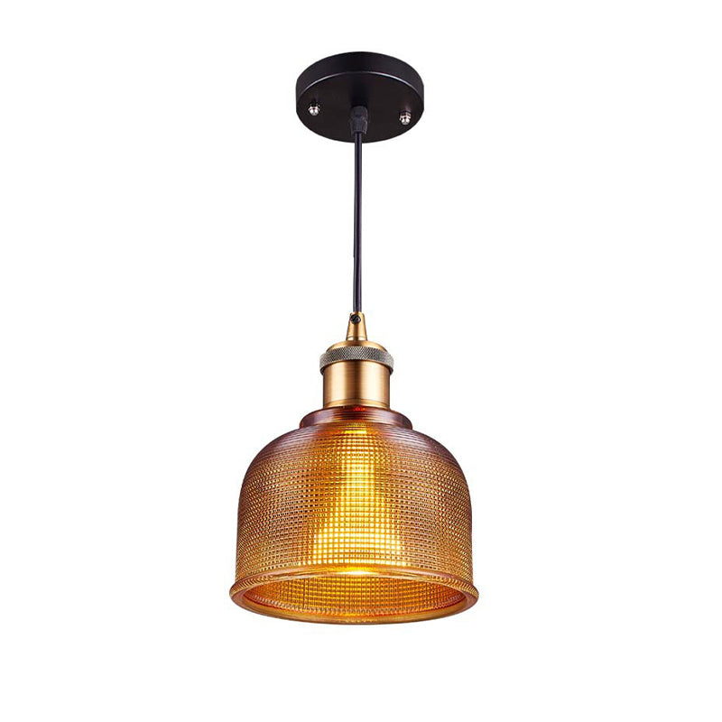 Single Light Dome Pendant Lighting Fixture Industrial Brass Prismatic Glass Hanging Ceiling Light in Red/Bronze/Blue