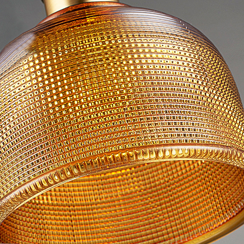 Single Light Dome Pendant Lighting Fixture Industrial Brass Prismatic Glass Hanging Ceiling Light in Red/Bronze/Blue