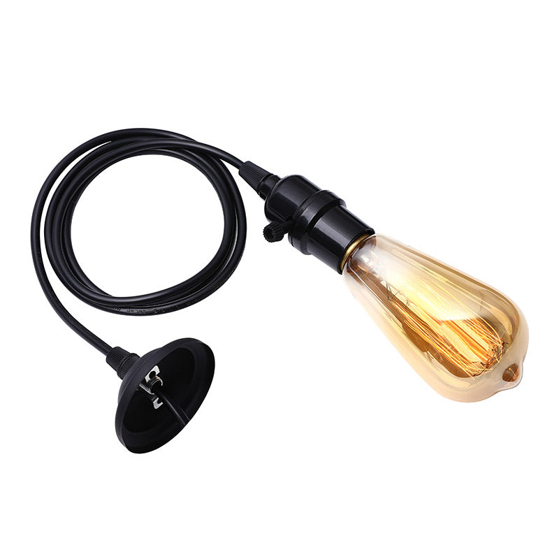Black Exposed Bulb Hanging Lamp Industrial Metal 1 Head Restaurant Ceiling Fixture with Adjustable Cord