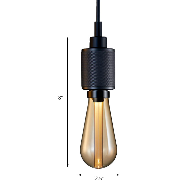 Metallic Open Bulb Pendant Lighting Retro Industrial 1 Light Restaurant Hanging Lamp in Black/Silver