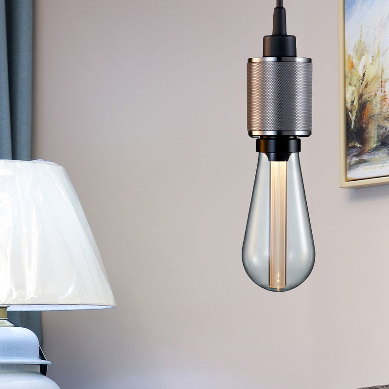 Metallic Open Bulb Pendant Lighting Retro Industrial 1 Light Restaurant Hanging Lamp in Black/Silver