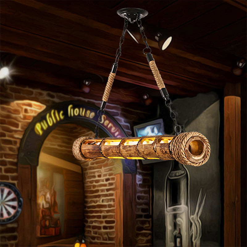 Bamboo Linear Pendant Light Lodge Style LED Ceiling Pendant Light for Restaurant