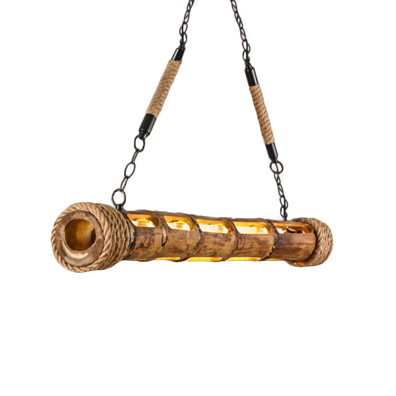 Bamboo Linear Pendant Light Lodge Style LED Ceiling Pendant Light for Restaurant