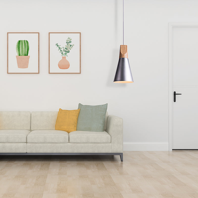 5,5 "/8,5"/10 "w 1 lampadina a sospensione con sfumatura conica in metallo contemporaneo cucina impiccato in grigio/argento/giallo