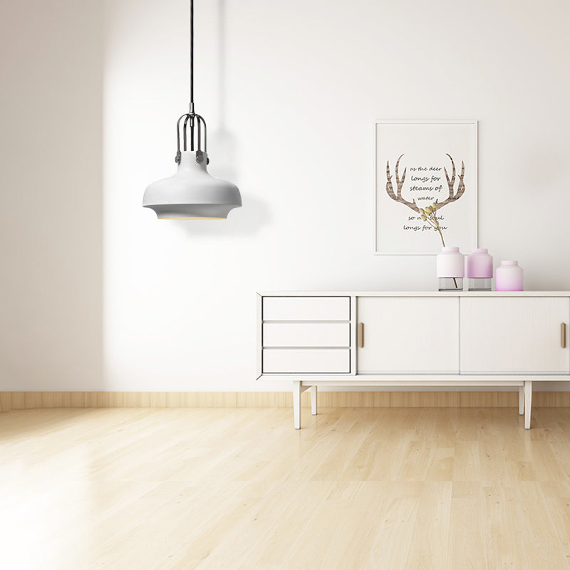 Black/White Bowl Shade Hanging Lamp Industrial Metallic 1 Light Living Room Pendant Light with Adjustable Cord