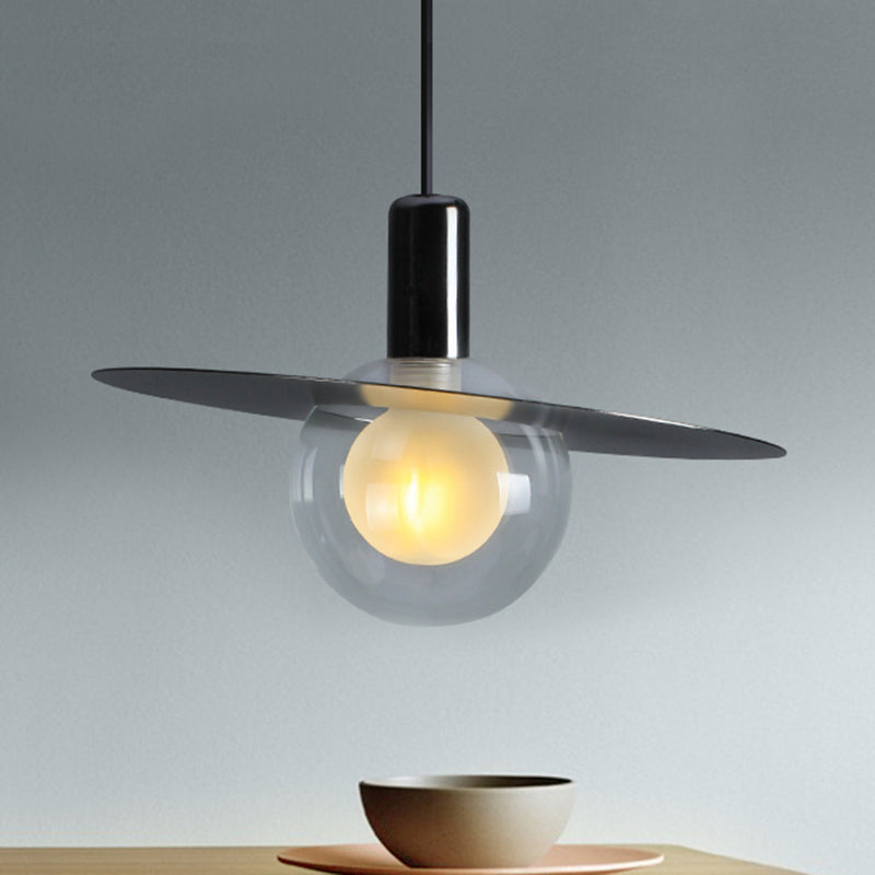 Lámpara colgante de vidrio global led contemporáneo letrero negro colgante con disco de anillo