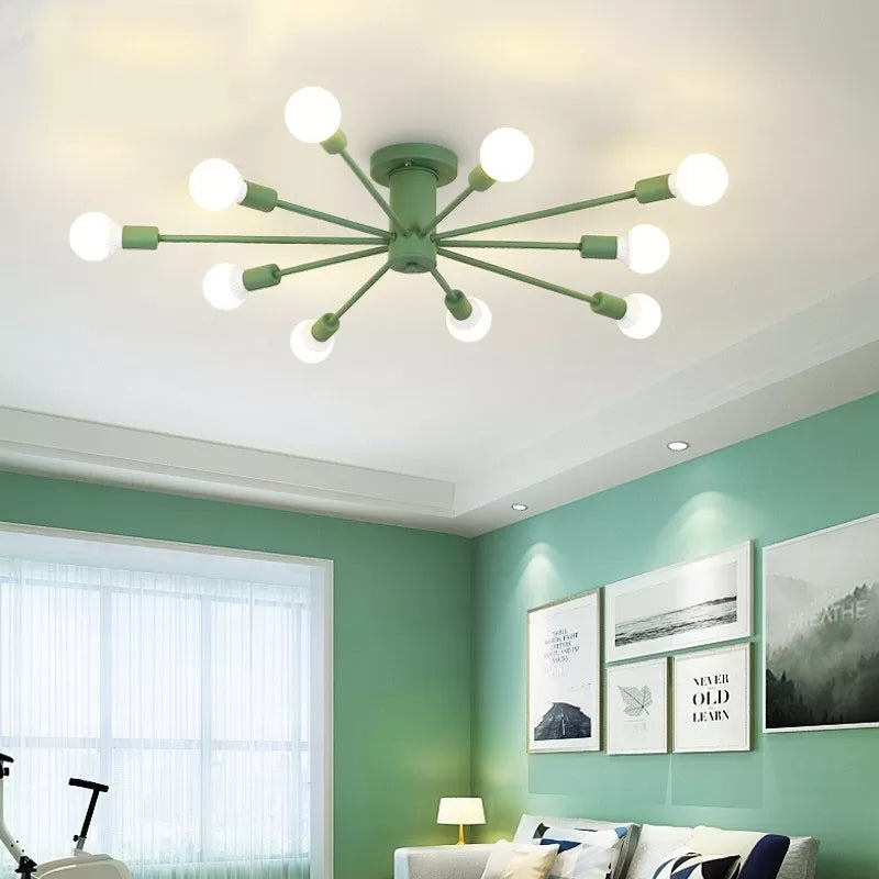 Moderne plafondlampen voor slaapkamer, 10-lichts Sputnik semi-inbouwverlichting voor kinderen, 8 "hoog x 48" in diameter