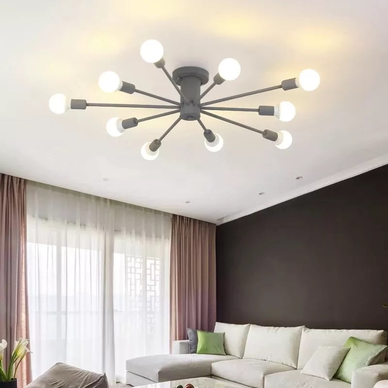 Moderne plafondlampen voor slaapkamer, 10-lichts Sputnik semi-inbouwverlichting voor kinderen, 8 "hoog x 48" in diameter