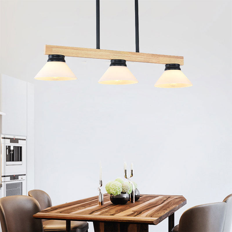 Wooden Cone Shade Island Chandelier 3/4 Heads Nordic Style Linear Pendant Light over Kitchen Island