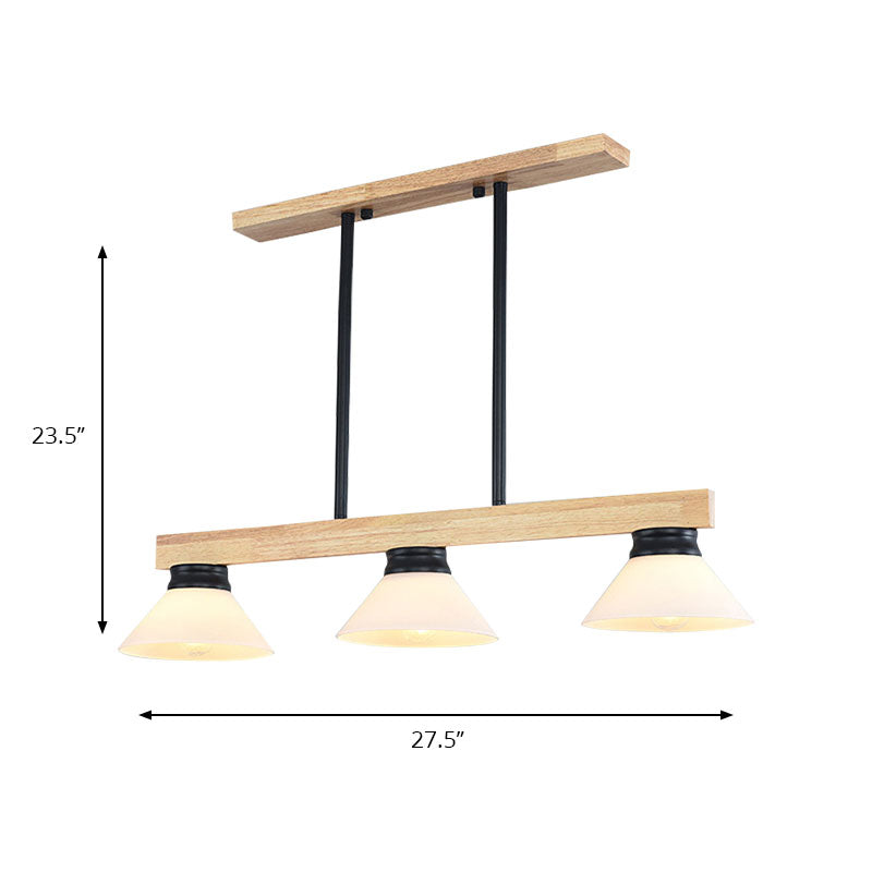 Wooden Cone Shade Island Chandelier 3/4 Heads Nordic Style Linear Pendant Light over Kitchen Island