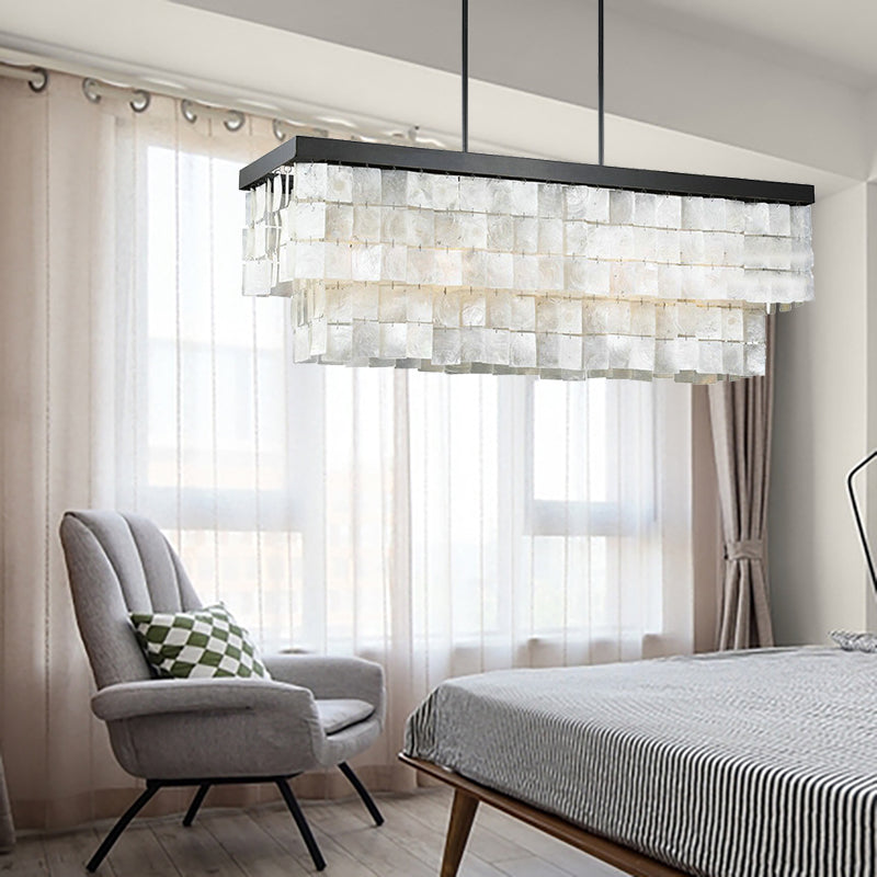 Rectangle Island Lighting Modern Shell Black LED Island Light Fixture for Living Room