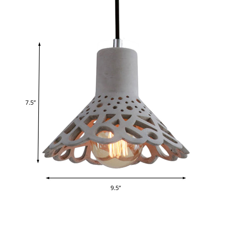 Iluminación colgante grabada en hormigón de estilo nórdico 1 luz colgante de gris claro/blanco/amarillo con tono geométrico/campana/acampanado
