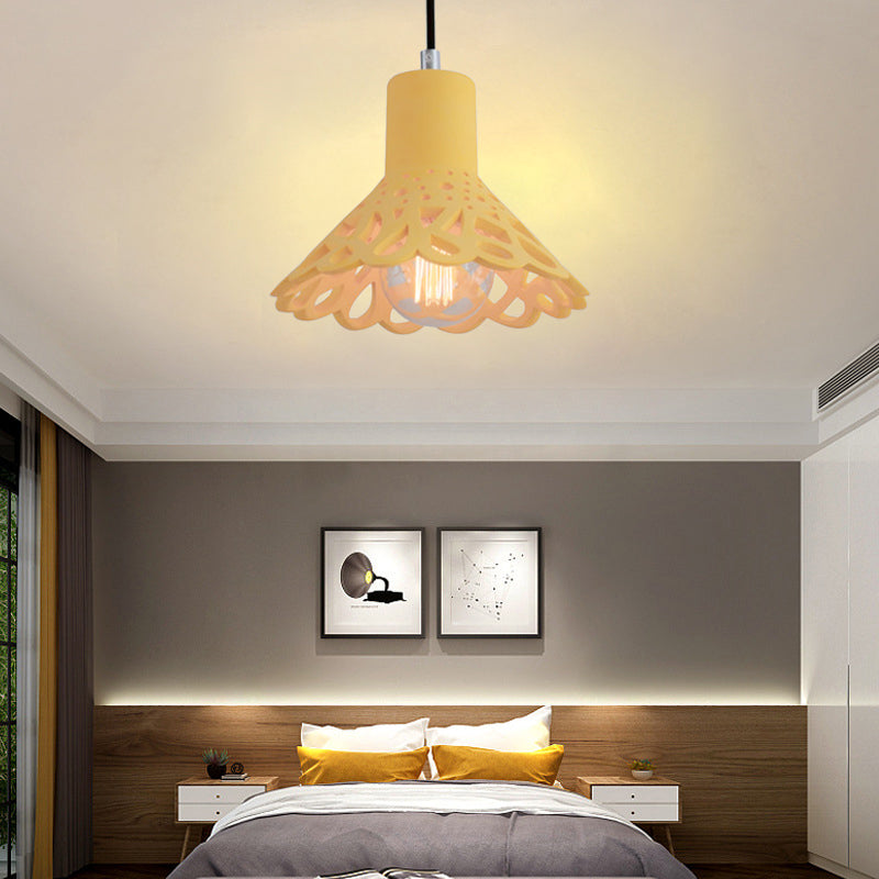 Iluminación colgante grabada en hormigón de estilo nórdico 1 luz colgante de gris claro/blanco/amarillo con tono geométrico/campana/acampanado