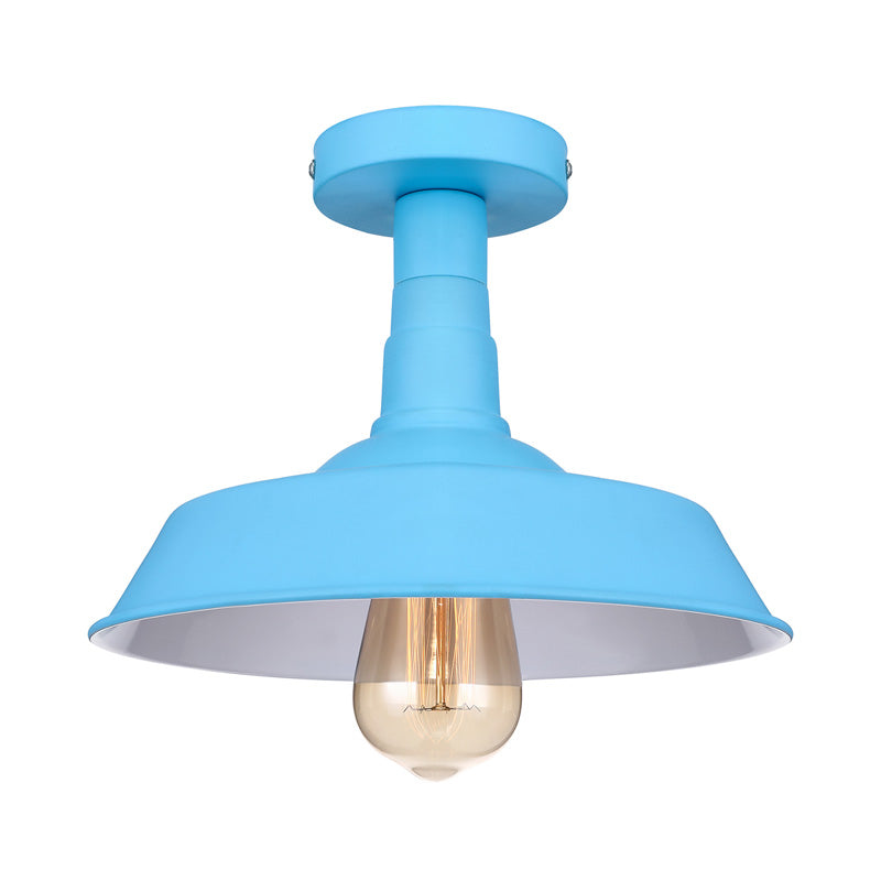 Lámpara de techo de metal con 1 luz de montaje semiempotrado de estilo vintage en azul/verde para pasillo