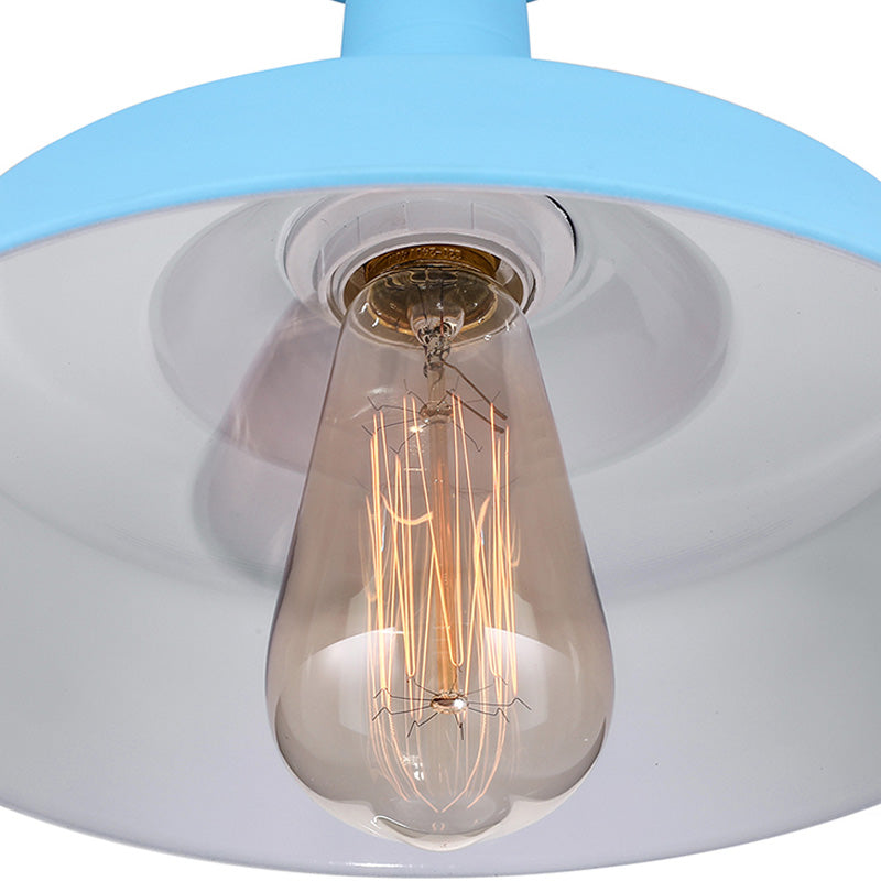 Lámpara de techo de metal con 1 luz de montaje semiempotrado de estilo vintage en azul/verde para pasillo