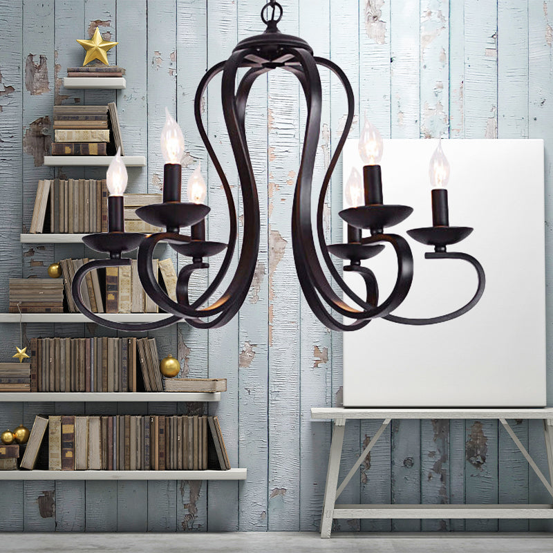 Industrial Flameless Candle Ceiling Lamp 3/5 Bulbs Metallic Hanging Ceiling Light in Black for Living Room