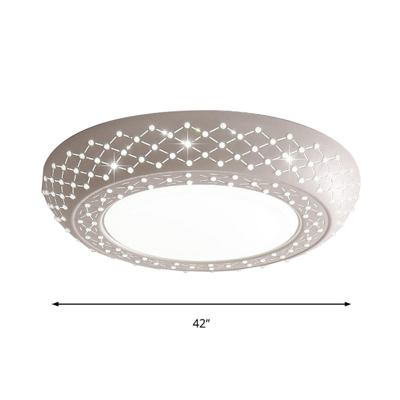 23"/42"/35" Wide Drum Shade Flush Mount Modern Acrylic White Ceiling Lighting with Crystal Accent for Bedroom Living Room
