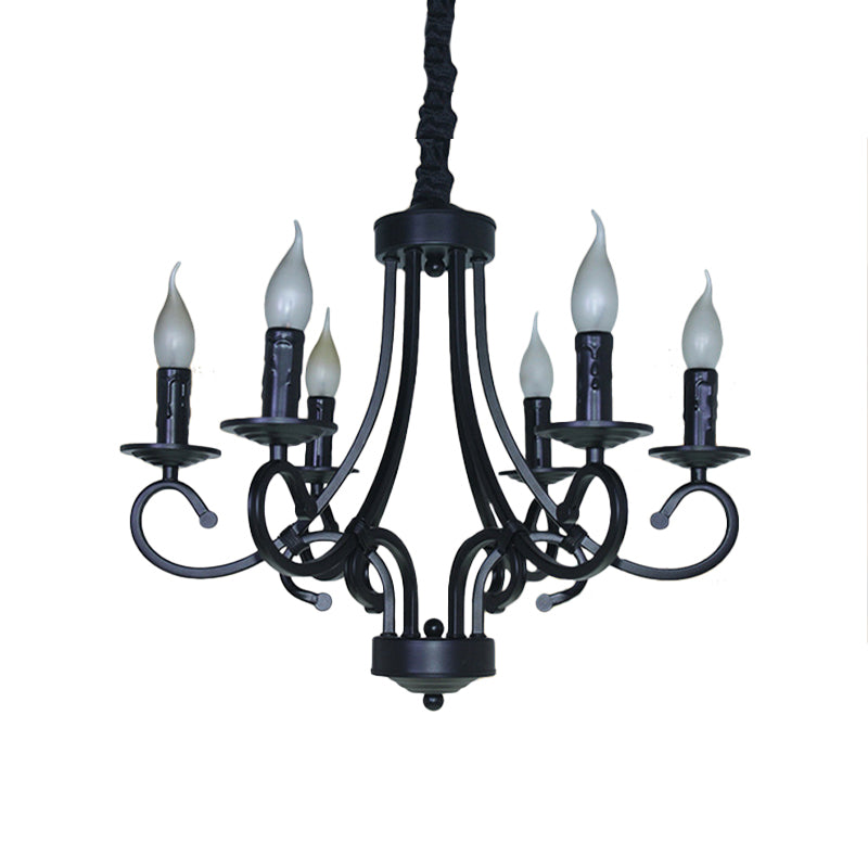 Vintage Style Exposed Chandelier Light with Candle 6/8 Heads Iron Hanging Ceiling Light in Black