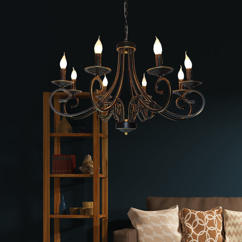Style vintage Lumière de lustre exposée avec bougie 6/8 têtes de fer de plafond suspendu en noir