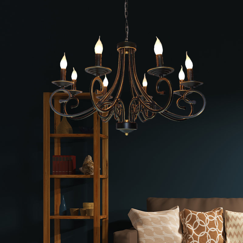 Vintage Style Exposed Chandelier Light with Candle 6/8 Heads Iron Hanging Ceiling Light in Black