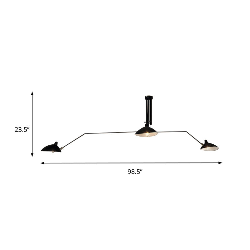 Metallic Cone Shade Semi Flush Chandelier Industrial Style 3-Light Indoor Semi Flush Mount Lighting in Black