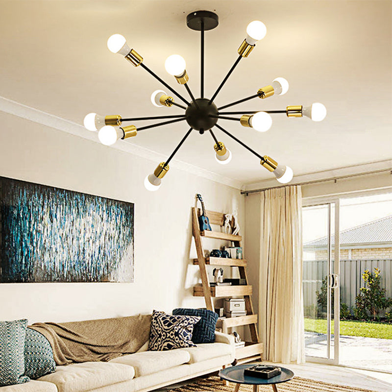 12 Lights Metal Ceiling Light Fixture Industrial Style Black Finish Sputnik Indoor Semi Flush Mount Lighting