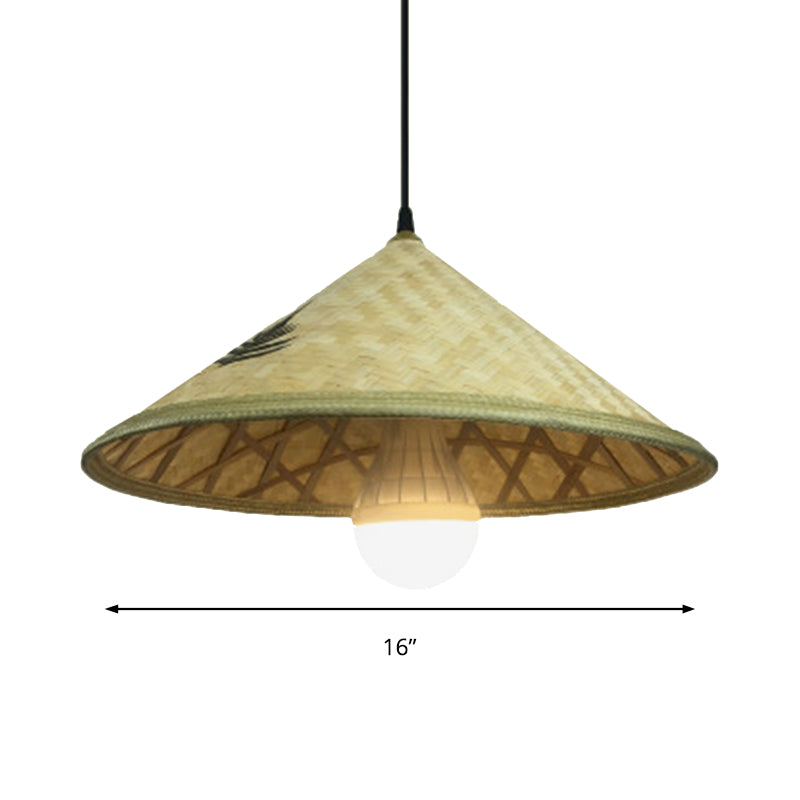 Hand Knitted Bamboo Hat Hanging Light Farmhouse 1 Light Pendant for Restaurant