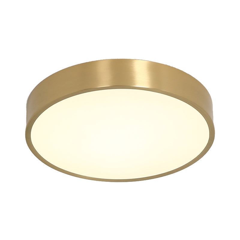 12"/16"/19.5" Dia Ultra Thin Drum Ceiling Flush Modern Brass LED Bedroom Flush Mount Light with Acrylic Diffuser in Warm/White