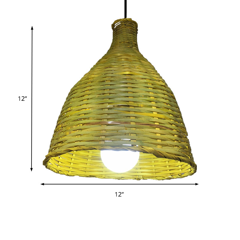 Knitted Bamboo Bell Shade Pendant Light Rustic 1 Head Luminaire Lighting for Retaurant