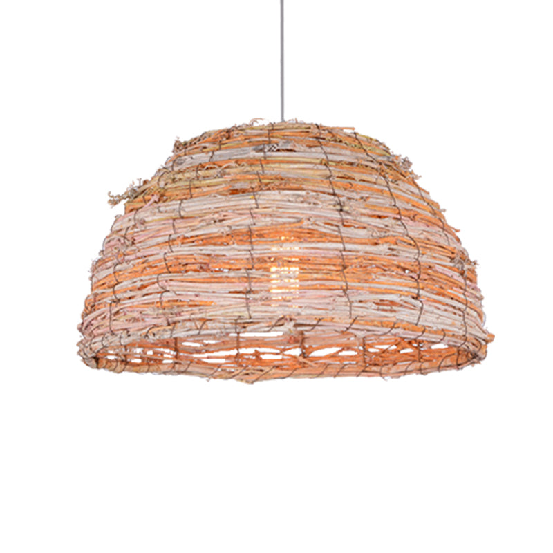 Beige Dome Shade Ceiling Hanging Light Rustic Bine Single Pendant Light for Restaurant